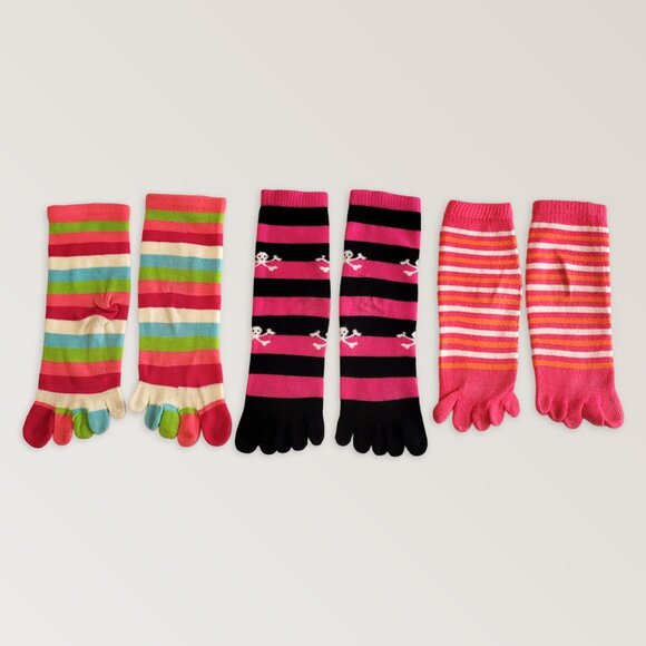 Colorful Stripped Toe Socks, Funky Funny Y2K Socks, Set of 3 - Picture 2 of 5